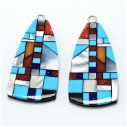 Shell and Mixed Stone Resin Inlay Pair 1 (NMB) 18 x 34mm