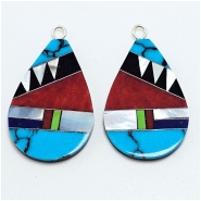 Shell and Mixed Stone Resin Inlay Pair 2 (NMB) 19 x 29mm