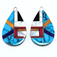 Shell and Mixed Stone Resin Inlay Pair 4 (NMB) 19 x 29mm