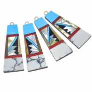Shell and Mixed Stone Resin Inlay Pair 19 (NMB) 14.5 x 39mm
