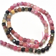 Tourmaline Faceted Cube Grade A Gemstone Beads (N) 4.5mm 15.5 inches