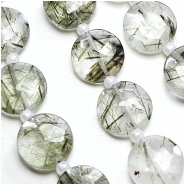 Green Tourmalinated Quartz Faceted Coin Grade AAA Gemstone Beads (N) 10mm 8 inches