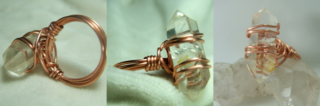How to wire wrap a quartz crystal, a long stone or a long cabochon into a simple ring - free tutorial bfrom Magpie Gemstones.